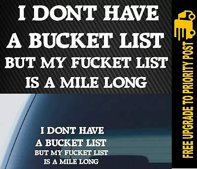 BUCKET LIST Sticker Decal Funny JDM Drift 4x4 4wd Car Ute • $7.99