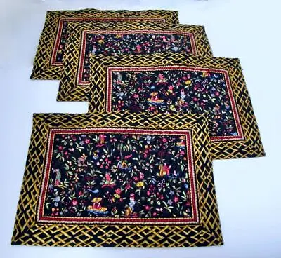 Vtg Vera Bradley Ming Asian Motif Quilted Placemats Rare / HTF Blk Pink Floral • $40