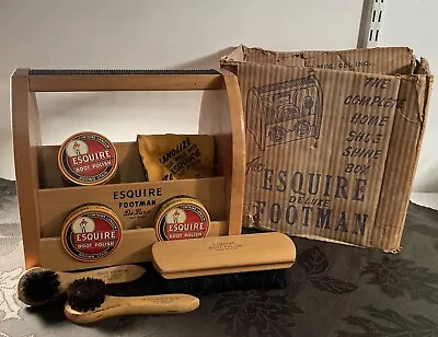 Vintage Esquire Footman DeLuxe Shoe Shine Box Kit. All Original With Box (Read) • $54.99