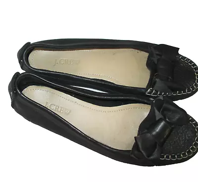 J Crew Ballet Flats Shoes Womens Size 6 Loafer Black Leather Slip On Bow • $14.99