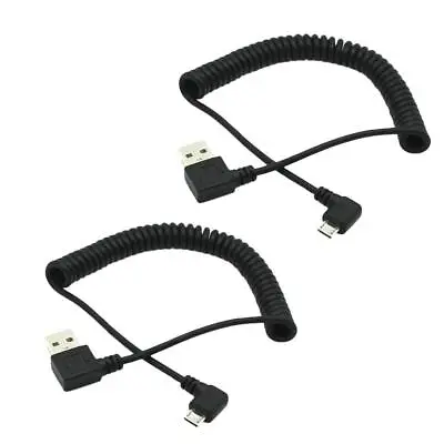 2 Pieces 90° Angle Coiled USB 2.0 A Male To Micro USB B 5Pin Spring Cable • £10.08