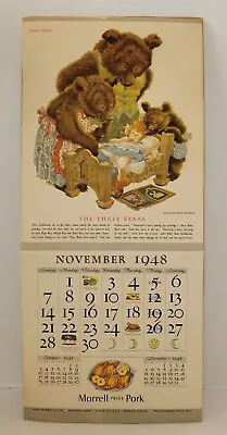 Morrell Pride Pork Vintage Calendar Page November 1948 The Three Bears • $35.95