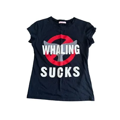 Vintage Y2k 2000s Supre Whaling Sucks Black Tshirt Baby Tee Size S • $25.10