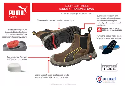 $155 • Buy TANAMI Brown Water Repellent SAFETY PUMA Boot 630267 'Preferred Supplier'