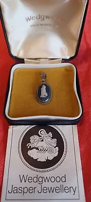£49 • Buy Vintage Sterling Silver Wedgwood Blue Jasper Pendant Necklace London Boxed