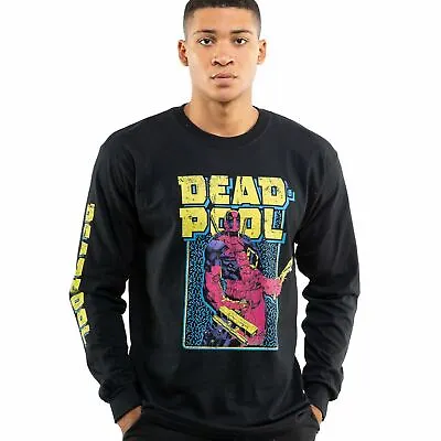 Official Marvel Mens Deadpool 90's Arm Long Sleeve T-shirt Black S - XXL • £14