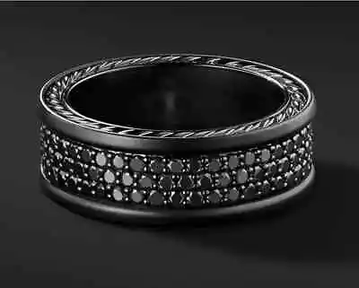 Lab Created Black Round Diamond Men's Wedding Band Ring 14K Black Gold Plated • $135.46