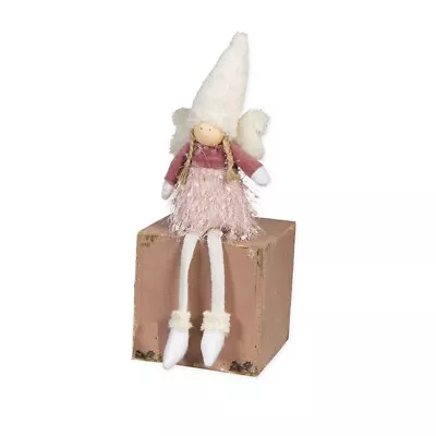 Single Sitting Deco Angel With Faux Fur Wings And Hat 14 Inches Pink • $12.99