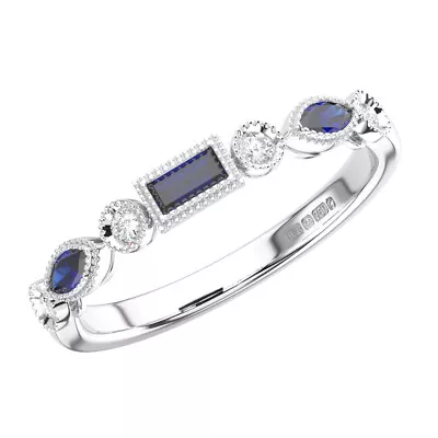 0.35 Ct Round Cut Diamonds With Blue Sapphire Half Eternity Ring 9K White Gold • £217.36