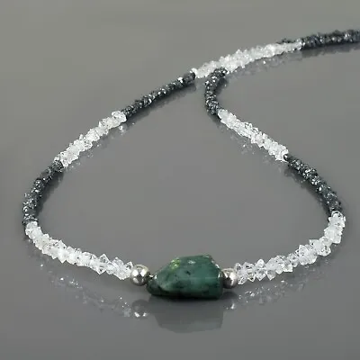 $40 • Buy Natural Black Diamond & Herkimer Quartz  AAA Emerald Beads Adjustable Necklace