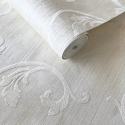 Off White Ivory Flocking Wallpaper Textured Flocked Damask Flock Velvet 3D Rolls • $4.44