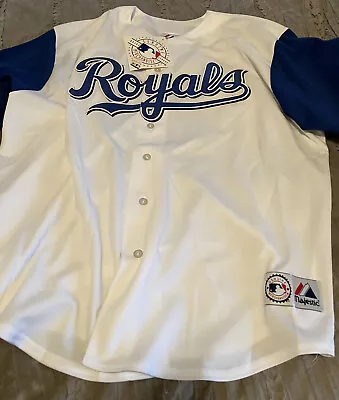 KANSAS CITY ROYALS Baseball MAJESTIC Sewn VINTAGE Blank 2XL Jersey NEW White MLB • $59.49