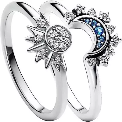 CHARMING 2 Pcs/set Of Rings. Sky Blue Sparkling Ring With Moon And Sun. SIZE 9 • $12.45