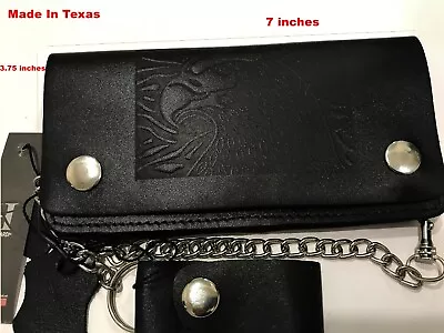 Cow Leather-Motorcycle-Trucker-Biker-Chain-Wallet-inside-Zipper-Black-Eagle • $14.99