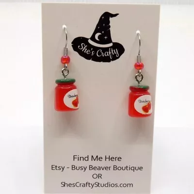 Strawberry Jam Jar Resin Dangle  Earrings • $5.09