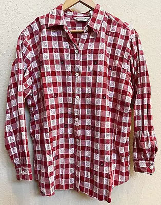 Victoria Jones Woman Shirt Women's Size 1X Long Sleeve Red Plaid Cotton Exclusiv • $18.30