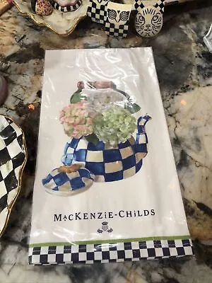 Mackenzie-childs Hydrangea Tea Kettle Royal & Courtly Check Dish Towel Nip. • $24