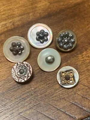 Lot Of 6 Small Antique Vintage Mother Of Pearl Buttons With Cut Steel • $0.99