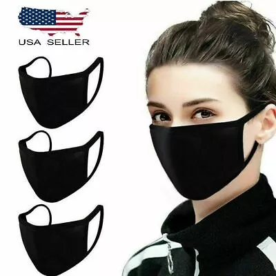 3 Pack Black Women Men Unisex Face Masks Cloth Cover Mask Reusable Washable  Usa • $4.98