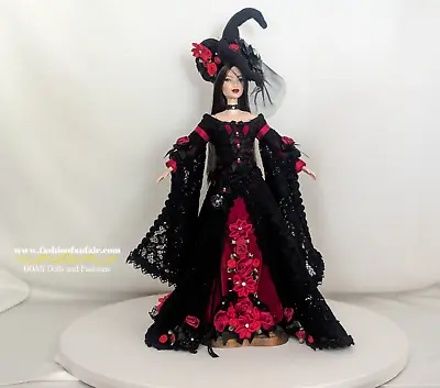 Gothic Witch Sorceress Halloween Medieval Lacey Black Red OOAK Barbie Doll ~FFF • $174.99