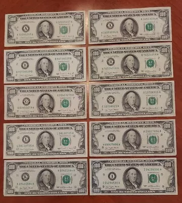 Lot X 10 1977 1990 $100 HUNDRED DOLLAR BILL FEDERAL RESERVE NOTE $1000 THOUSAND • $1450