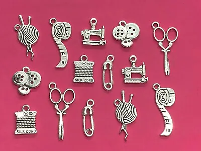 £2.05 • Buy Tibetan Silver Mixed Sewing/Crafting Themed Charms - 14 Per Pack