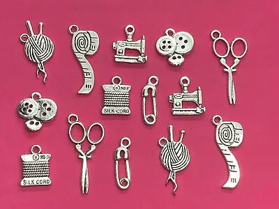 £2.05 • Buy Tibetan Silver Mixed Sewing/Crafting Themed Charms - 14 Per Pack