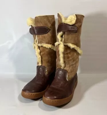 Vintage Bates Floaters Original Leather And Suede Shearling Boots Size Womens 5 • $29.78