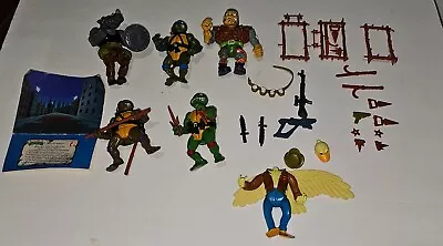 VTG 1988 TMNT Leonardo Raphael Michaelangelo Donatello Figures Weapons Lot Rock • $99