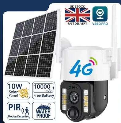 4G Sim Card 2MP Solar Power IP CCTV PTZ Camera Cam Infrared Motion SD Card Zoom • £79.99