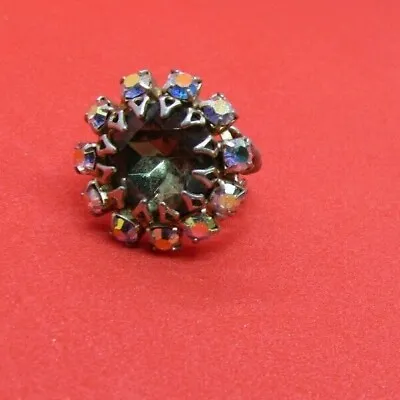 Vintage Big Bold Crystal Open Back Pave Rhinestone Sparkling Flower Size 7 Ring • $14.18