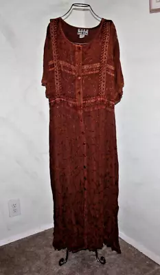 Vintage M.P.H. Boho Dress Women’s Rayon Crinkle Gauze Peasant Maxi Brown Size 3X • $8