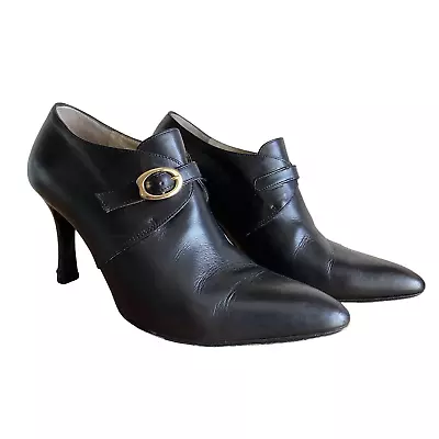 Vintage Bally Heels Womens Shoes Size 37.5 Booties Black Buckle Pointed Witchy • $29