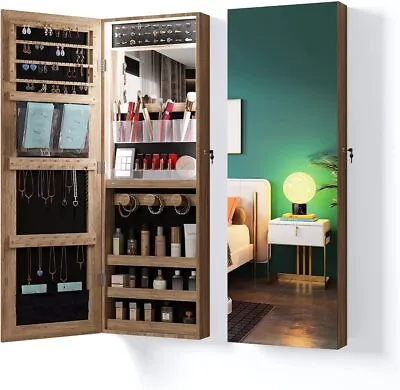 LED Jewelry Cabinet Armoire With Full Length Mirror Wall/Door Mounted Lockable • $104.99