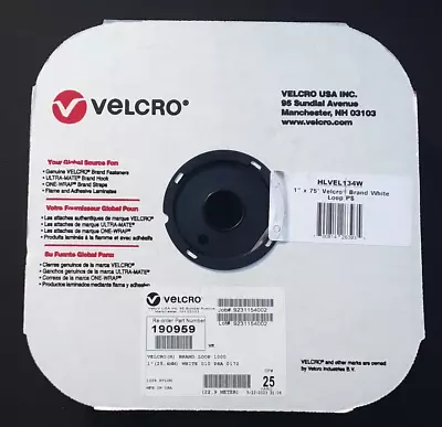 VELCRO Brand 190959 White LOOP  Roll 1  W X 75' L  25 Yards HLVEL134W Adhesive • $24.99