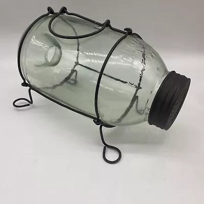 MONTANA BAIT COMPANY Vintage Green Glass-Trap Minnow Catcher Metal Wire Carrier • $120