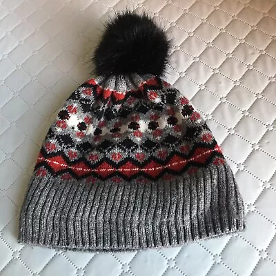 Vera Bradley Knit Beanie Hat Playful Penguin Fair Isle Faux Fur Pom Fleece Lined • $9.99