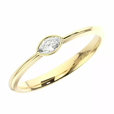 3.5mm Bezel Set Marquise Cut Diamond Solitaire Ring In 9K Yellow Gold • £203.84