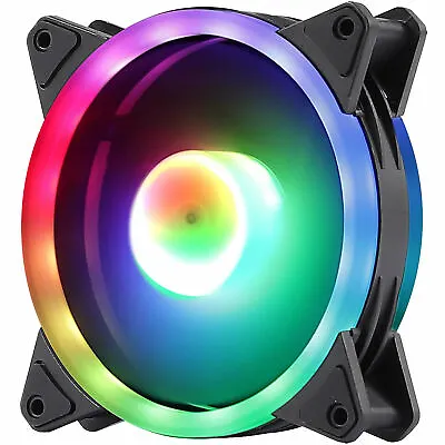 PC Cooling Fan Halo Dual Ring Rainbow RGB LED 120mm Silent 4-Pin Molex Connector • £6.99