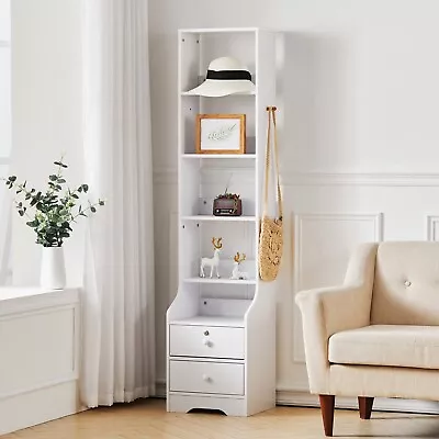 Tall Wooden 3/4/5 Tier Bookcase Storage Shelf Unit Bedside Table Cabinet Drawers • £42.95