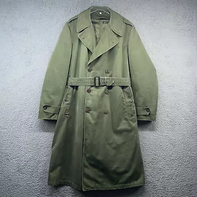 Vintage US Army Trench Coat Medium Green 50s Wool Lined Overcoat Korean War Era • $49.99