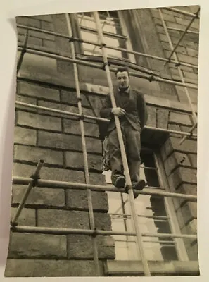 Vintage Unusual B&W Photo Of Man Standing On Scaffolding #4202 • $4.99