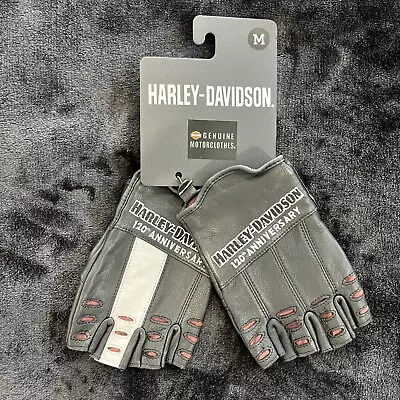 Harley Davidson Mens 120th Anniversary True North Fingerless Leather Gloves M • $49.99