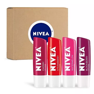 4 Count 0.17 Oz NIVEA Lip Care Fruit Lip Balm Variety Pack Tinted Lip Balm • $13.28