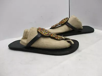 Black Leather Beaded Moroccan African Slip On Thong Sandals Womens Size 42 EUR • $19.95
