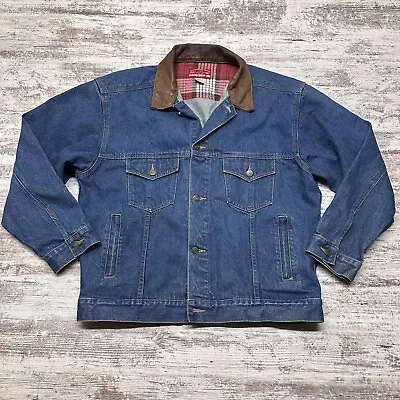 Vintage Marlboro Country Store Jacket Mens Large Trucker Leather Collar Denim • $29.99
