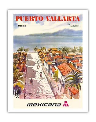 Puerto Vallarta Mexico - Vintage CMA Mexicana Airline Travel Poster 1969 • $49.98