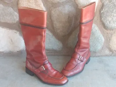1960s Holt & Renfrew FRANCE Psychedelic Tall LEATHER Moccasin BIKER BOOTS 10-1/2 • $249
