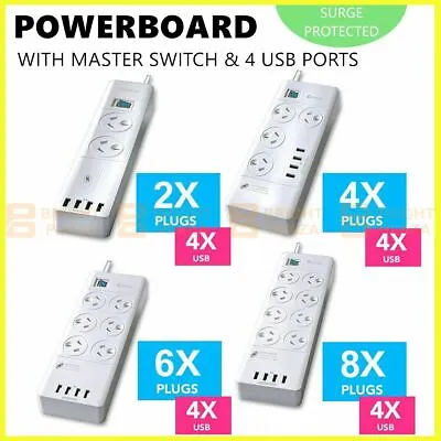 2/4/6/8 Way Outlet Power Board Powerboard Sockets + USB Output Surge Protected • $29.95