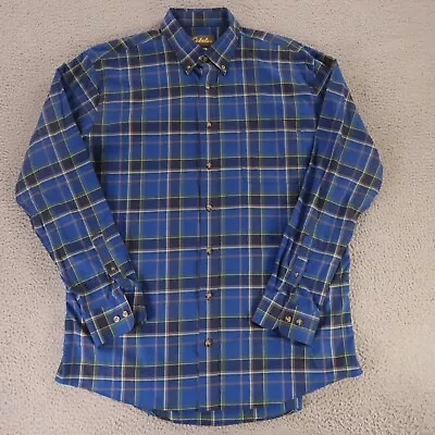 Cabelas Shirt Mens XLT XL Blue Plaid Cotton Twill Flannel Button Up • $27.87